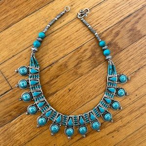 Turquoise and Silver Bib Necklace